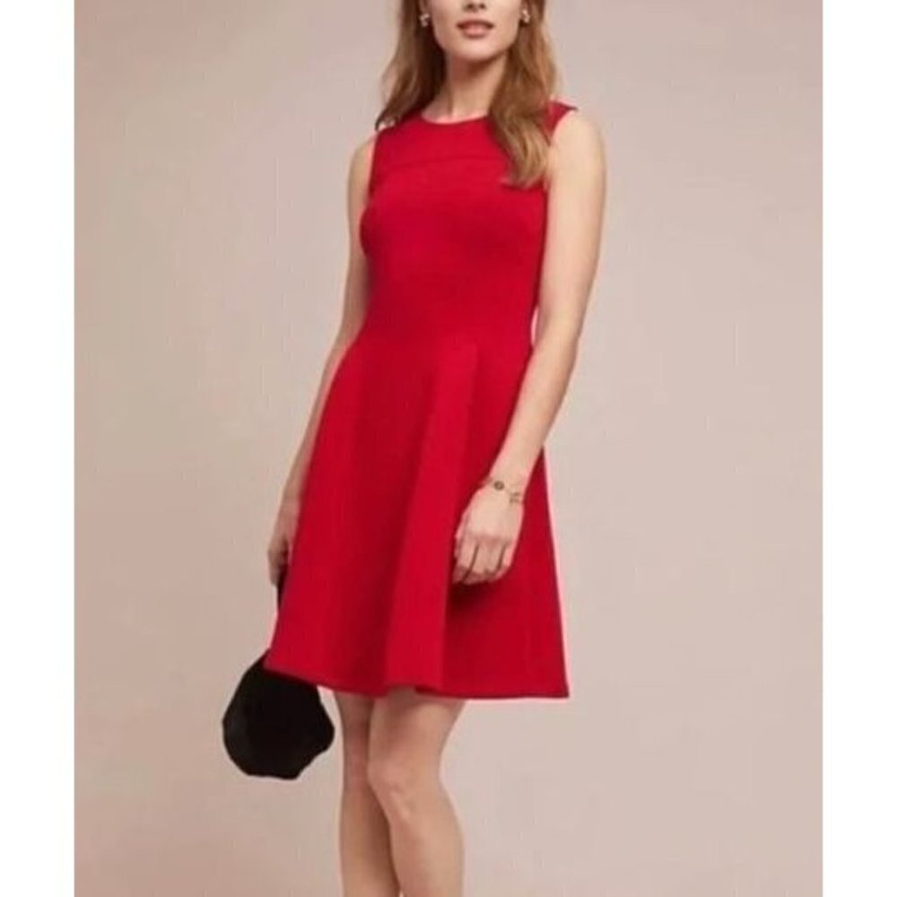 MAEVE BY ANTHROPOLOGIE RED SLEEVELESS FIT & FLARE DRESS - SMALL